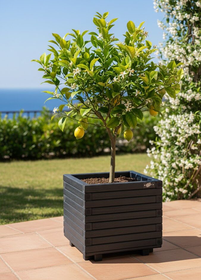 Jardinera rústica de exterior resistente para parques y jardines