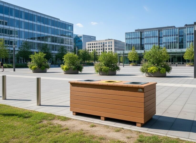 papelera de plástico reciclado para espacios públicos