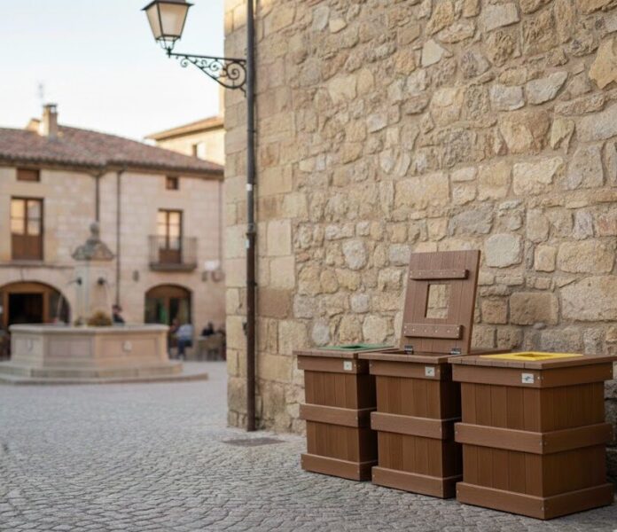 papeleras rústicas abiertas de plástico reciclado para exterior